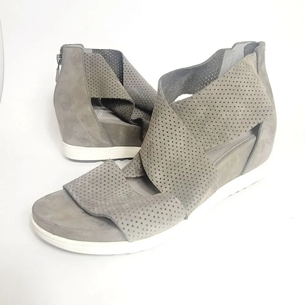 EILEEN FISHER Suede Perforated Sport Platform Sandal In Platinum Gray Size 8.5
